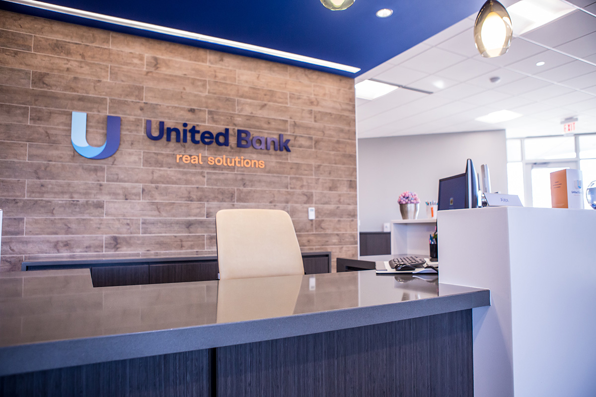 reception area with wood grain texture laminate cabinets