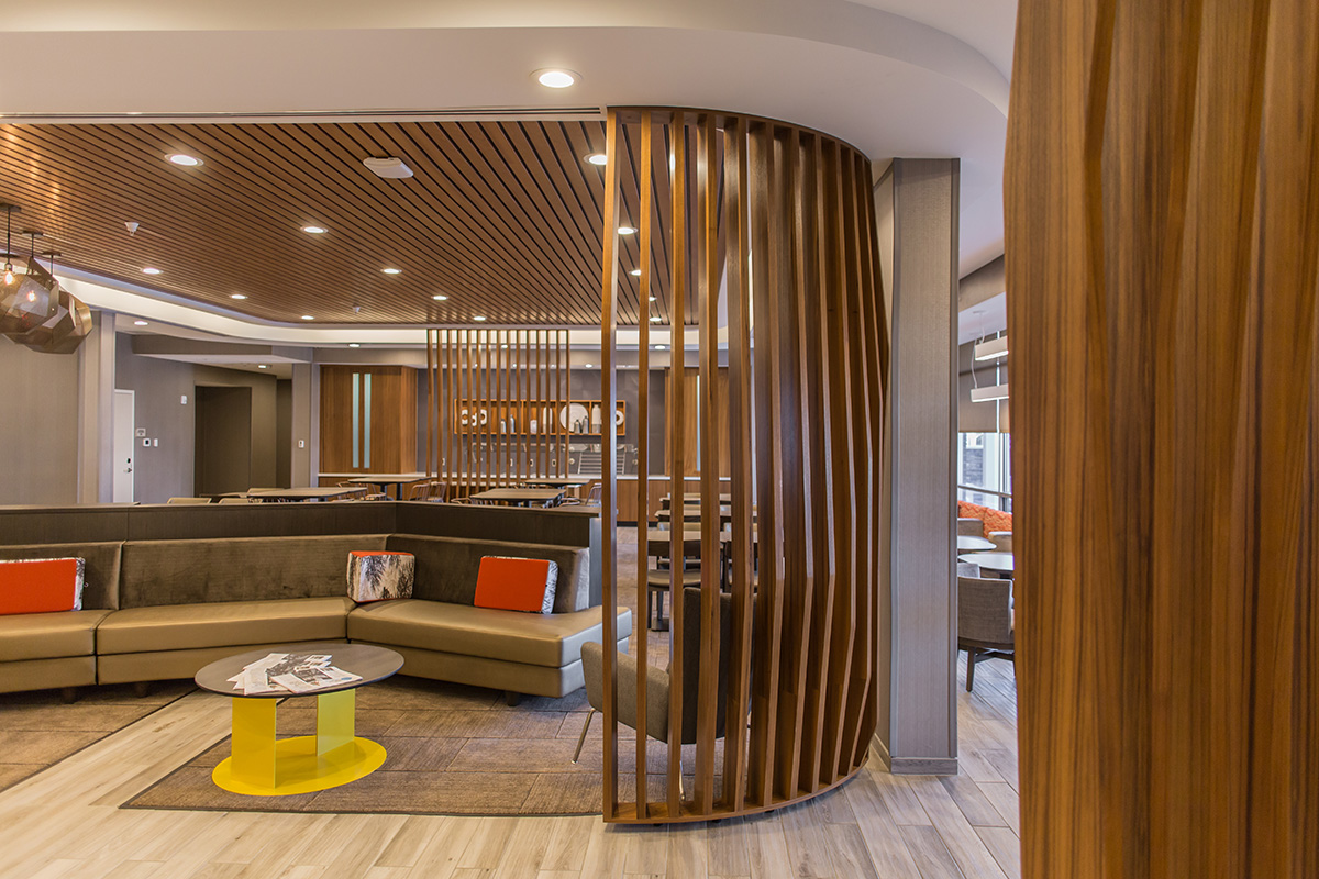 teak Weave walls in hotel lobby