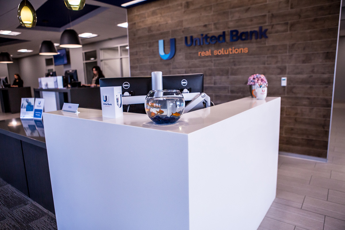 reception desk with Quartz top and integrated solid surface