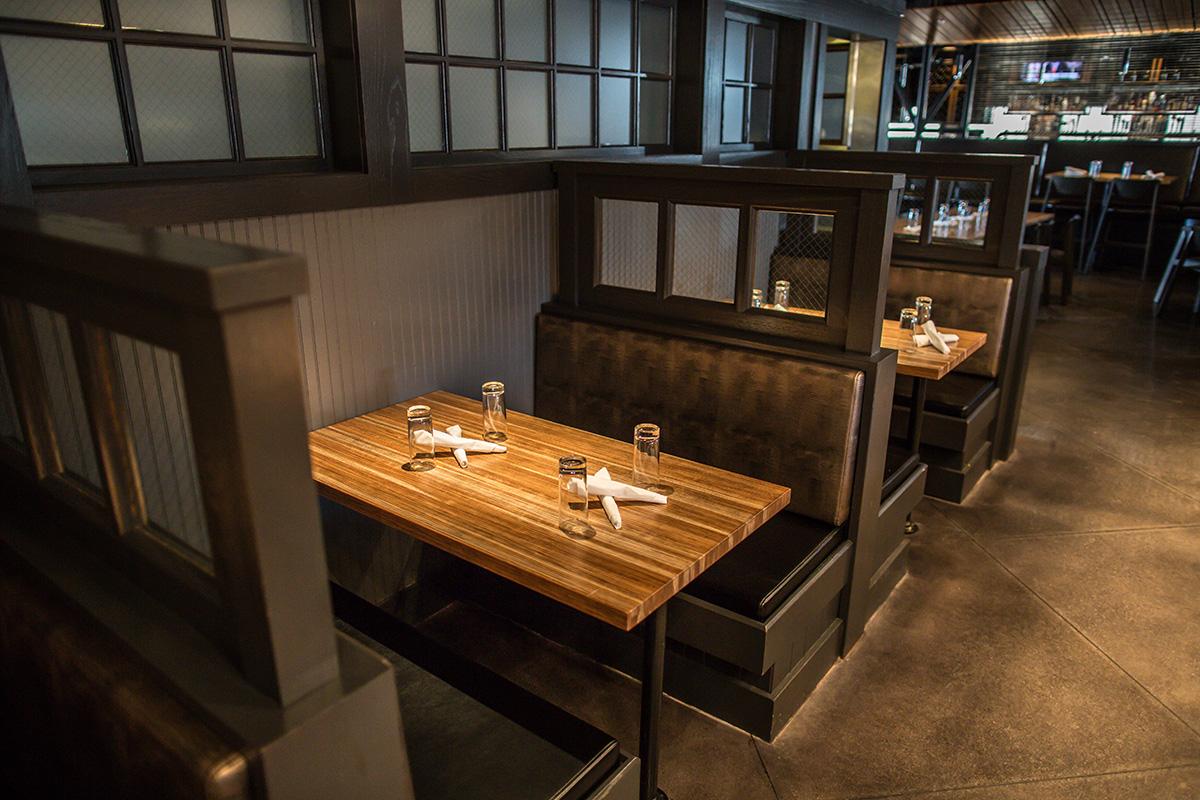 wood framed booth and table seating