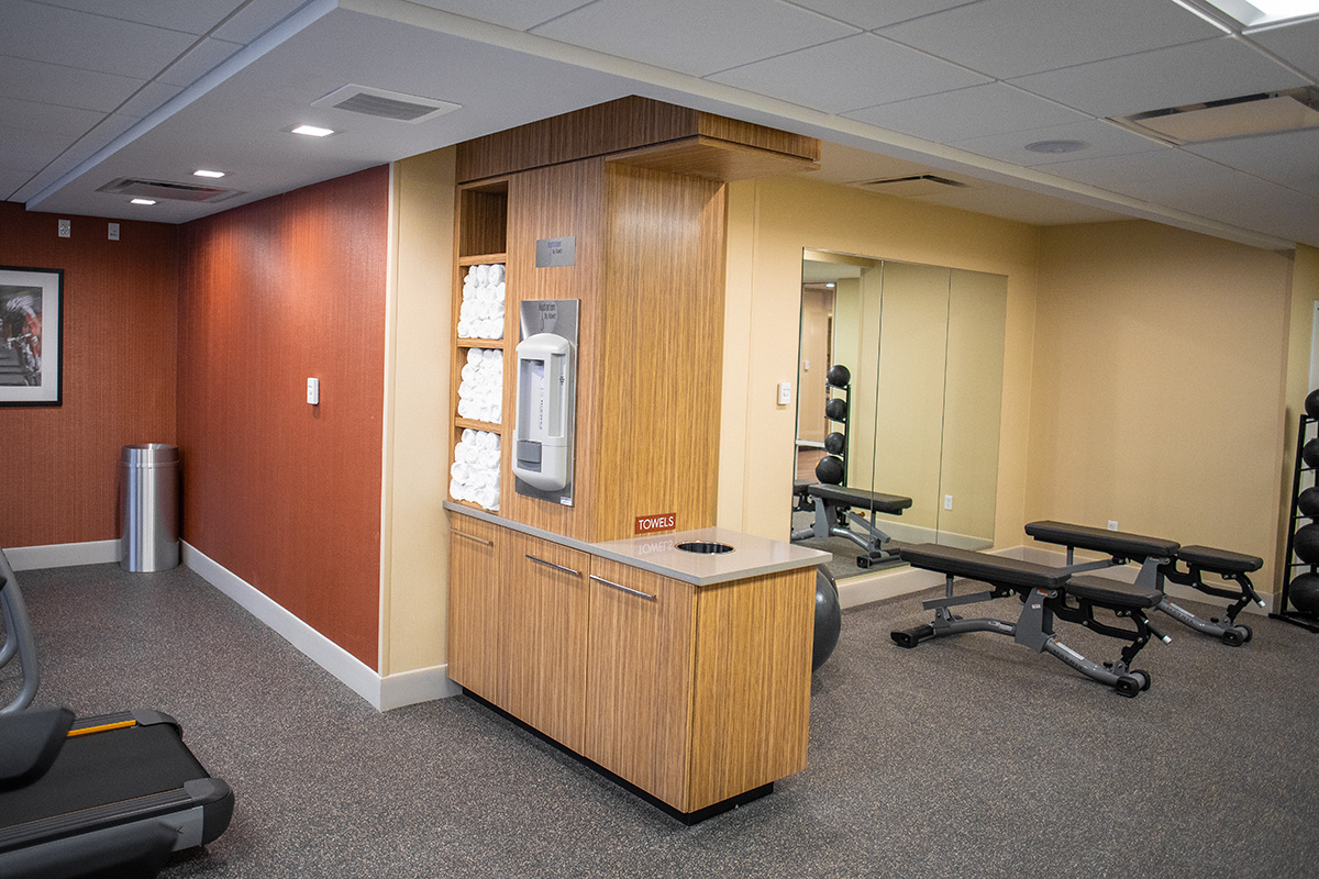fitness center cabinet with a recessed water station
